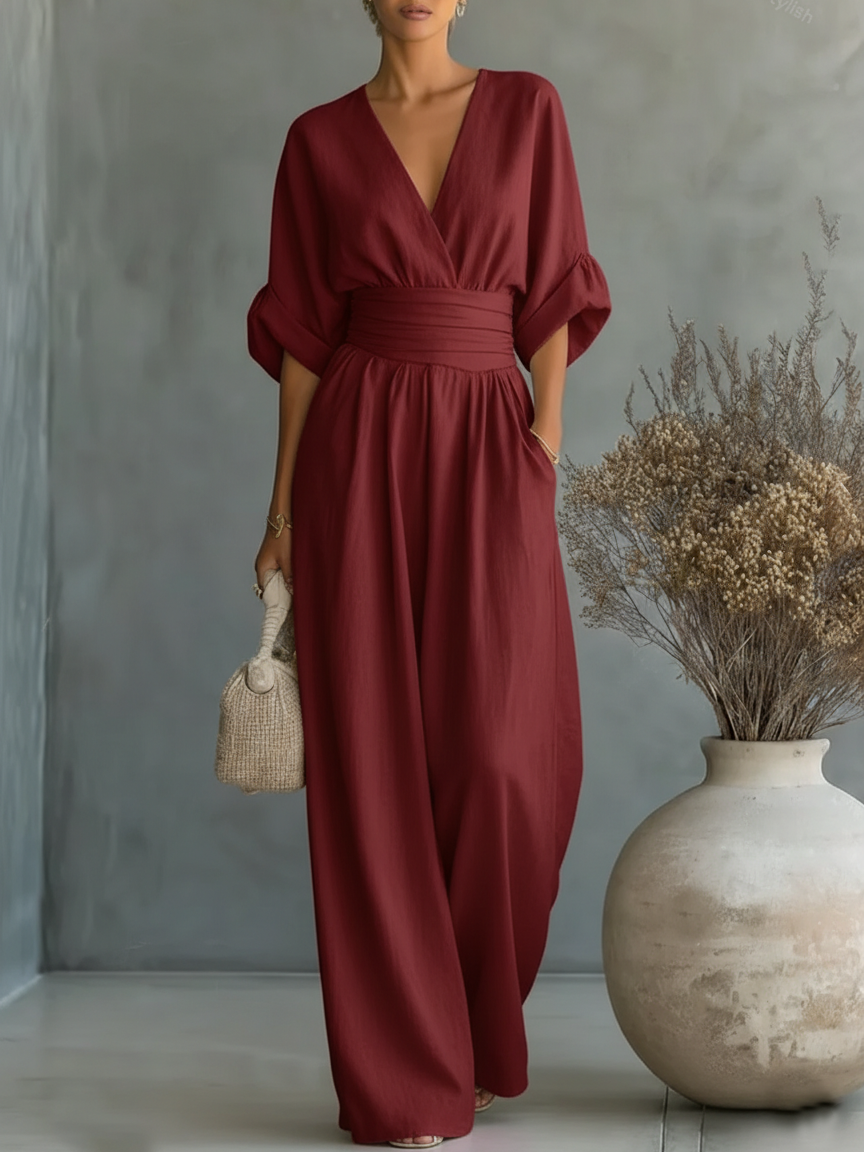 Maja | Eleganter V-Ausschnitt Hochtaillierter Overall