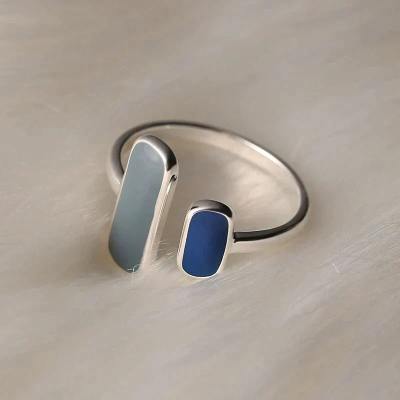 Verstellbarer Silberring mit blauem Naturstein