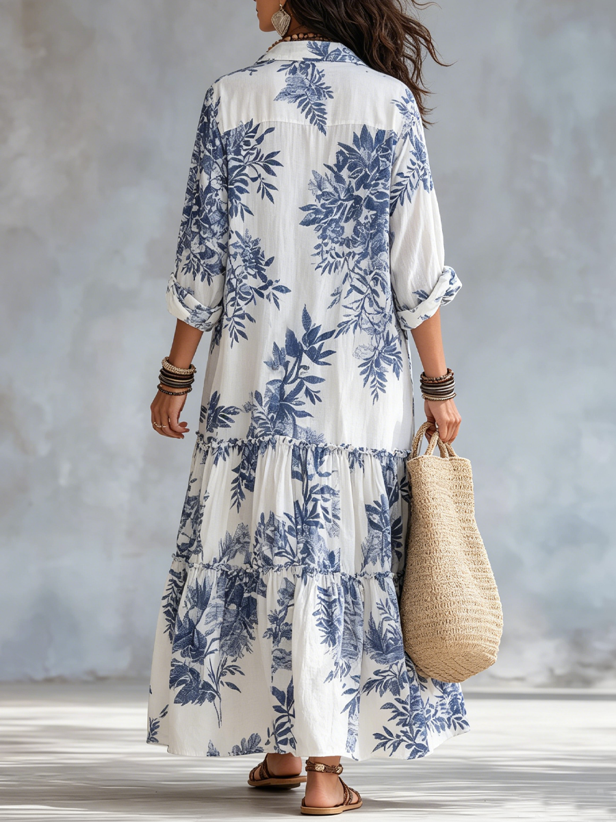 Boho-Stil Maxikleid mit Blumenmuster und Rüschen