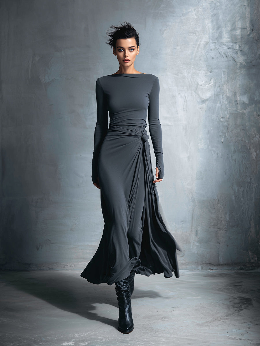 Gabriella | Langes Kleid mit seitlichem Knoten-Detail