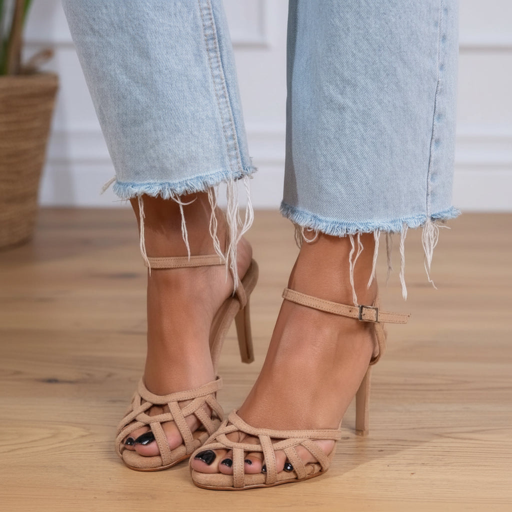 Wildleder Cut-out Pumps mit hohen Absätzen und Knöchelriemen [Vorbestellung]