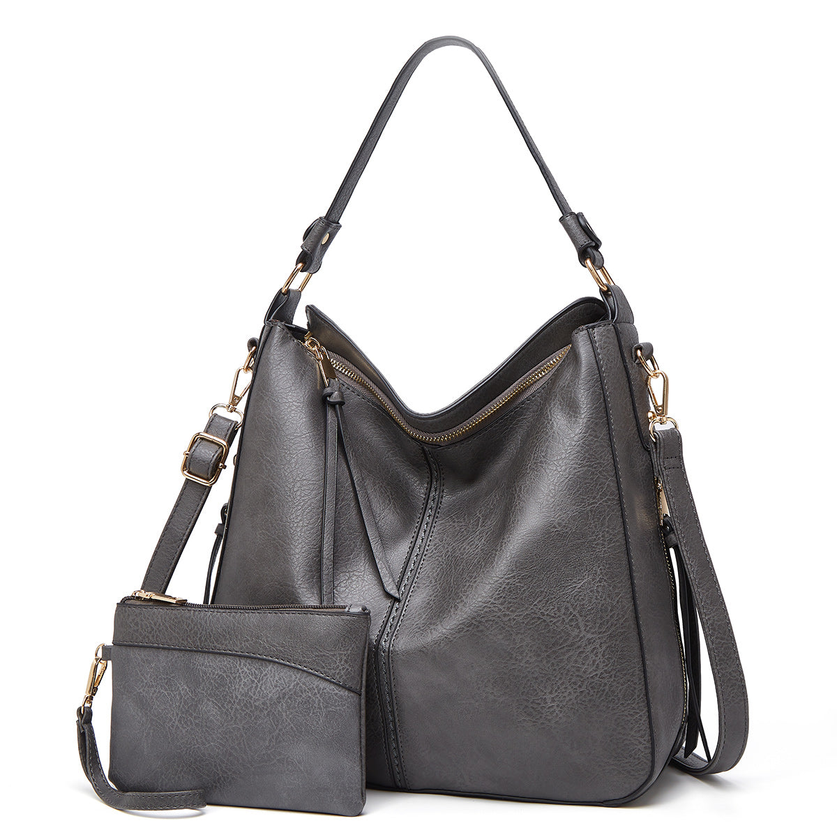 Luxurious leather hobo anti-theft handbag