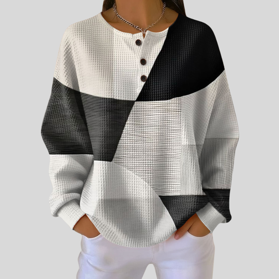 Almira | Henley-Pullover aus strukturiertem Wabenmaterial