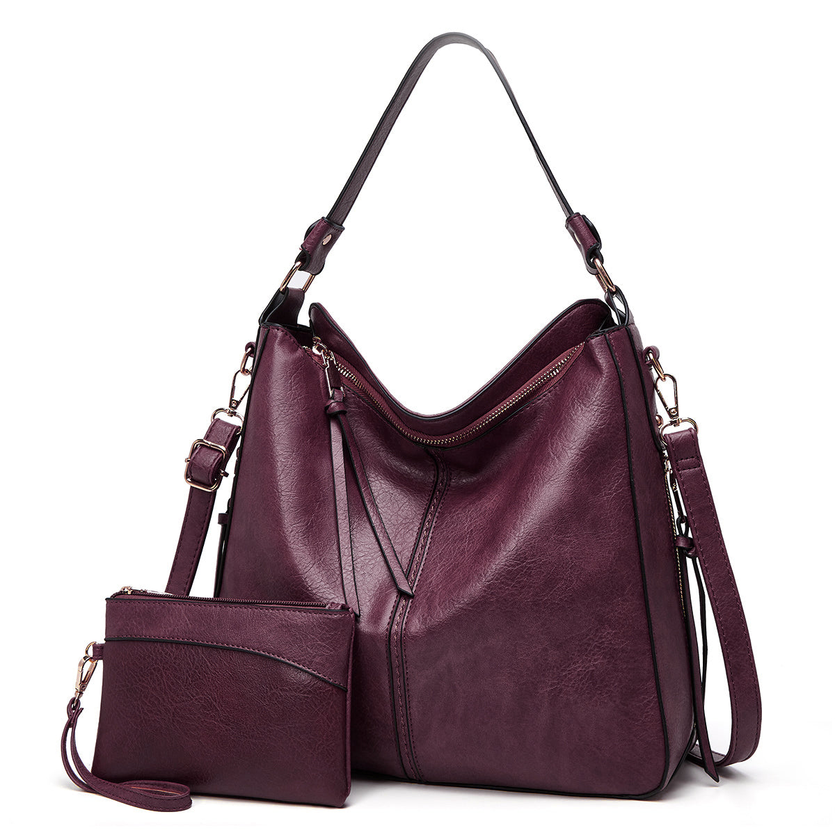Luxurious leather hobo anti-theft handbag