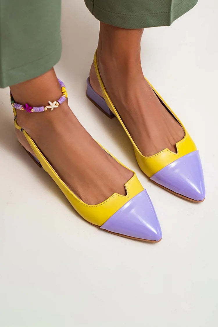 Ballerinas Slingback mit Cut-Out, Farbblockdesign, spitzer Kappe und Schnalle