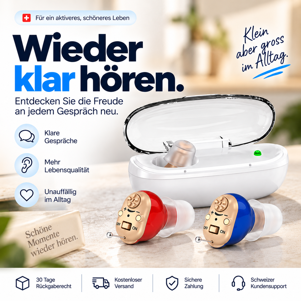 Hörklar™ | Diskretes wiederaufladbares Hörgerät