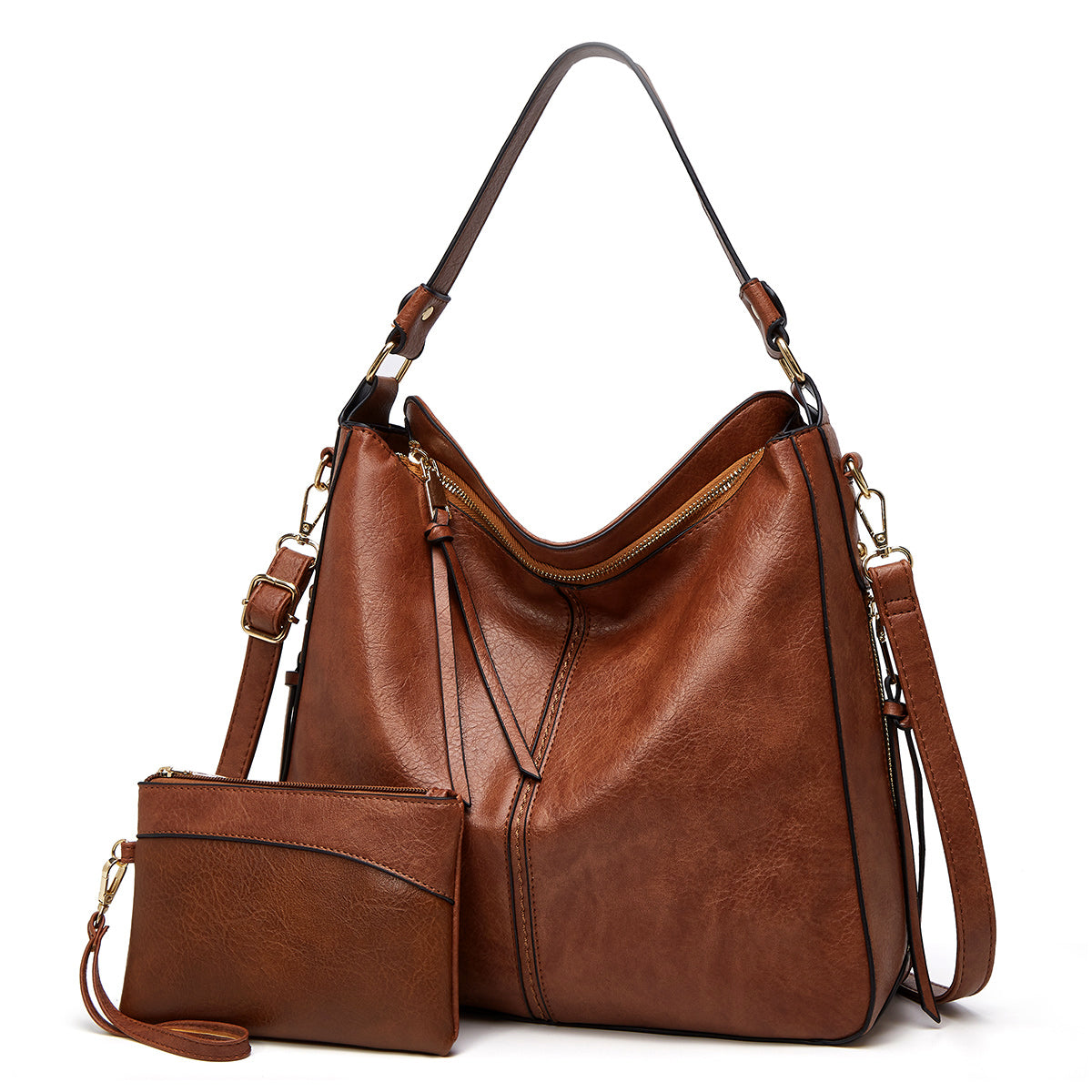 Luxurious leather hobo anti-theft handbag