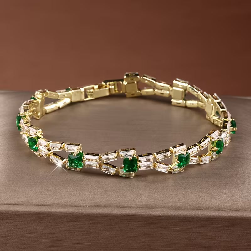 Bracelet Tennis Vert en Maillons | Or
