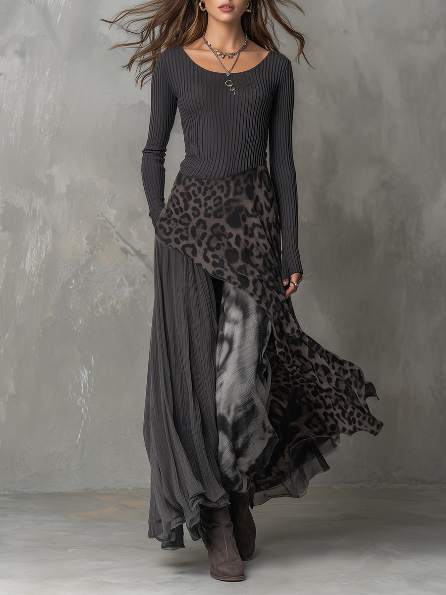Martina | Long boho dress with leopard print