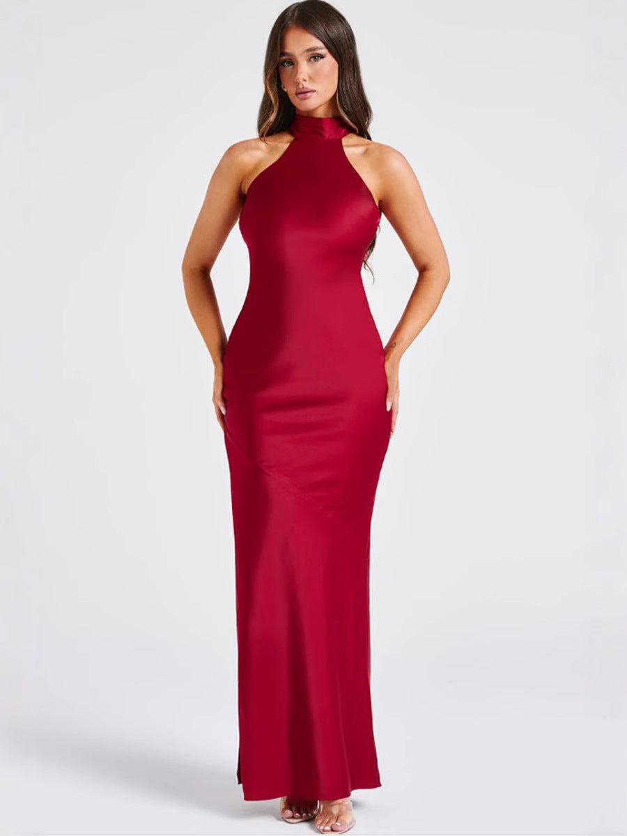 ZEYNEP | Elegantes Satin-Maxikleid mit Halterkragen