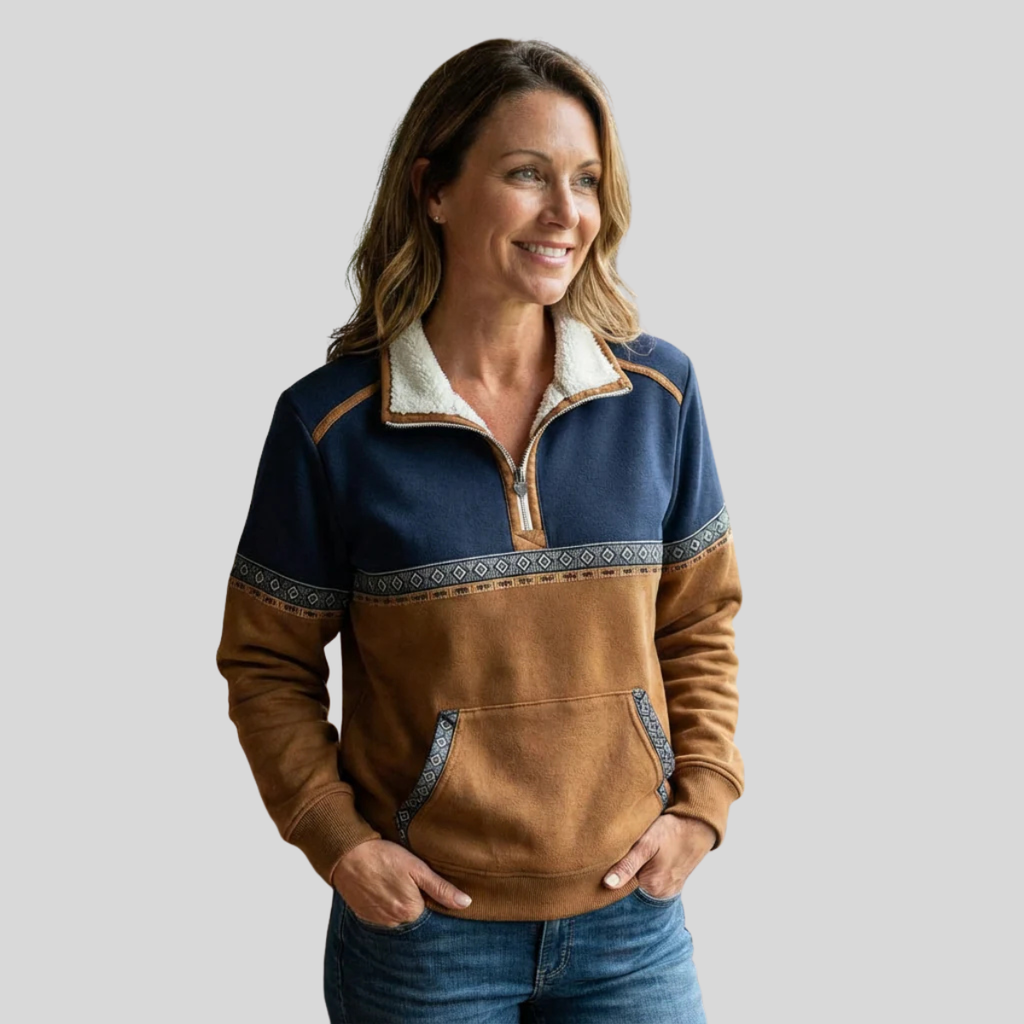 Alvette | Pullover mit Sherpa-Kragen und halbem Reißverschluss
