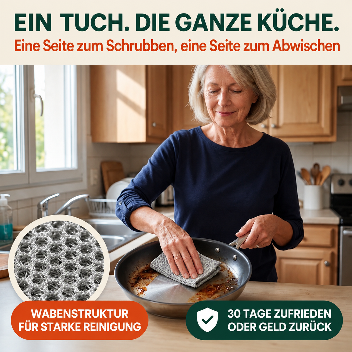 Glanzora™ Krafttuch – Stark gegen Eingebranntes, sanft zu Oberflächen