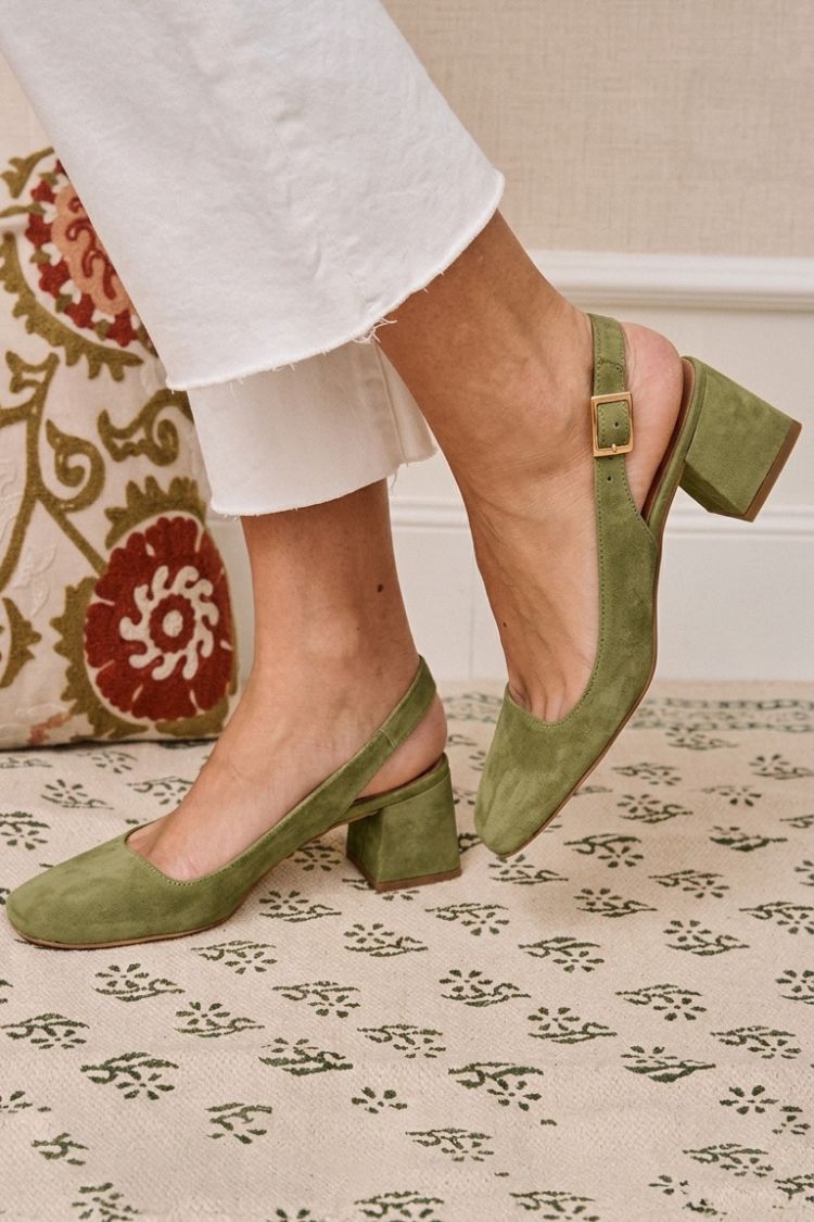 Khaki Chunky Slingback-Pumps mit Quadratischer Spitze und Schnalle