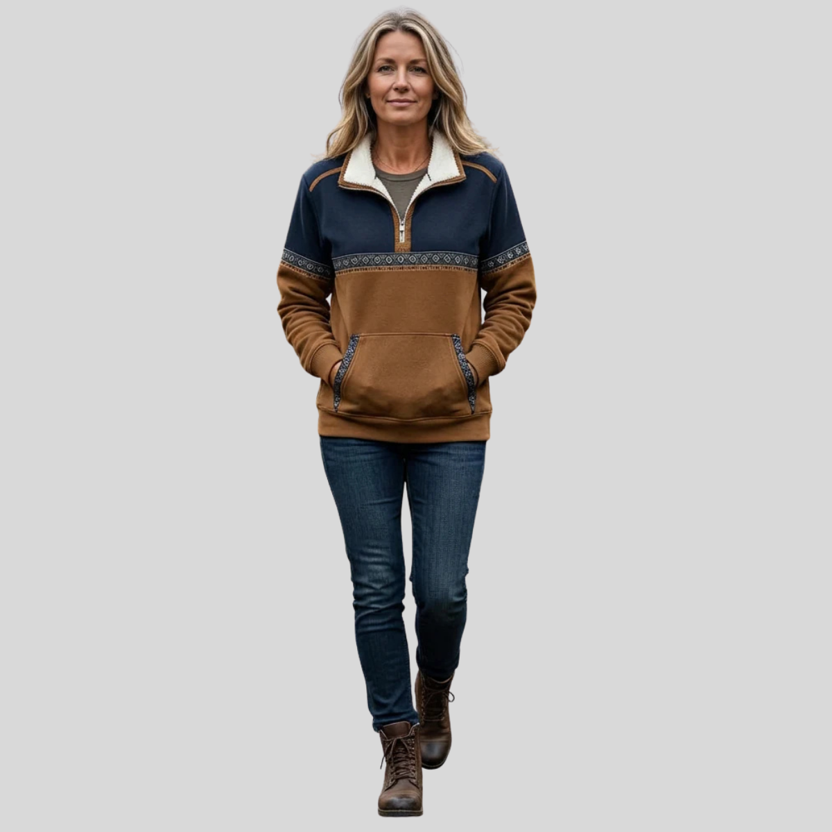 Alvette | Pullover mit Sherpa-Kragen und halbem Reißverschluss
