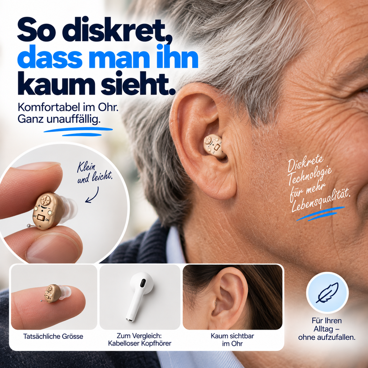 Hörklar™ | Diskretes wiederaufladbares Hörgerät
