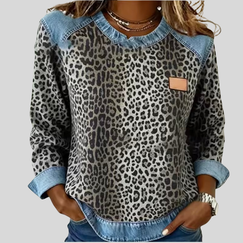 Hollyn | Leo-Pullover mit Denim-Kragen