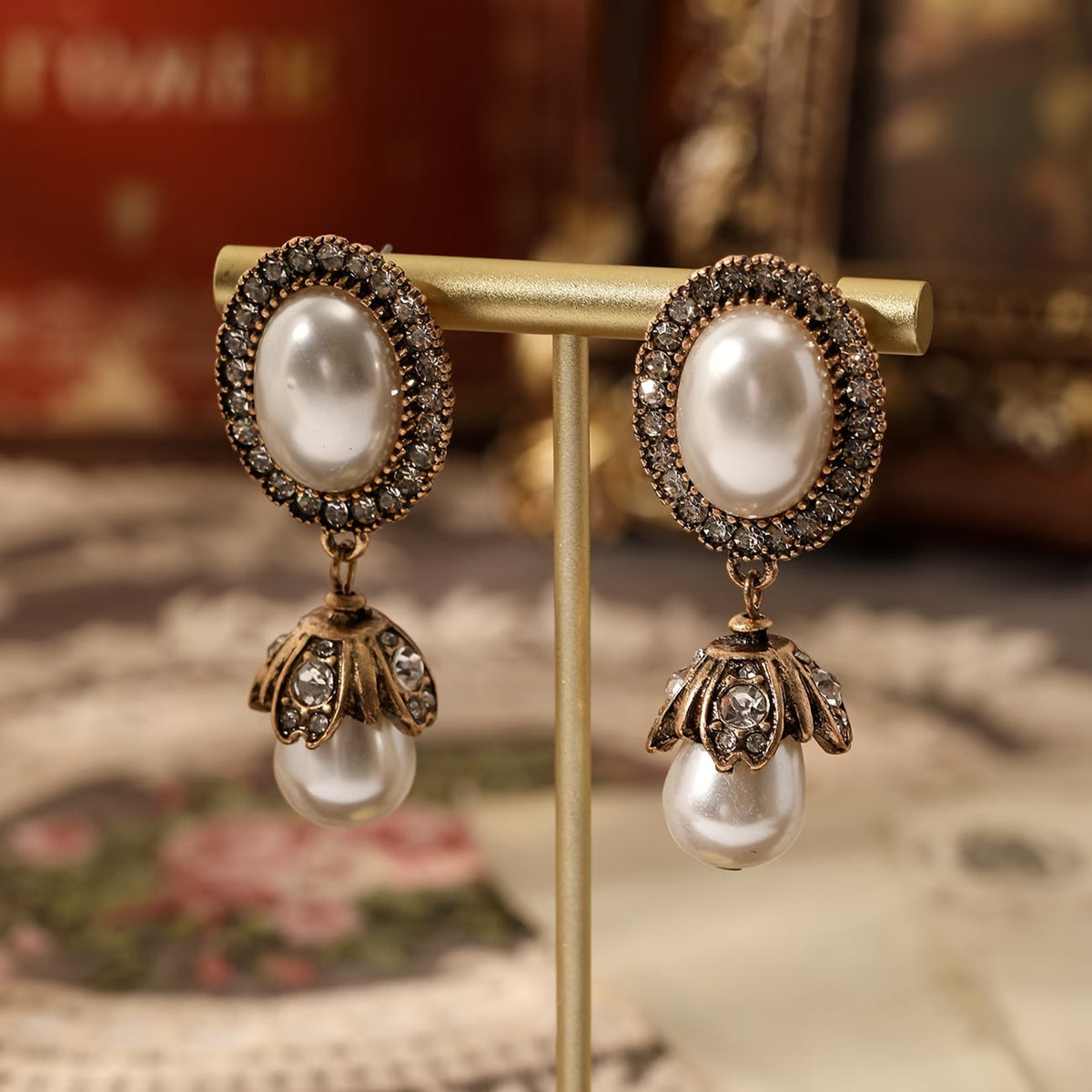 Vintage Perlen-Rahmen-Ohrhänger