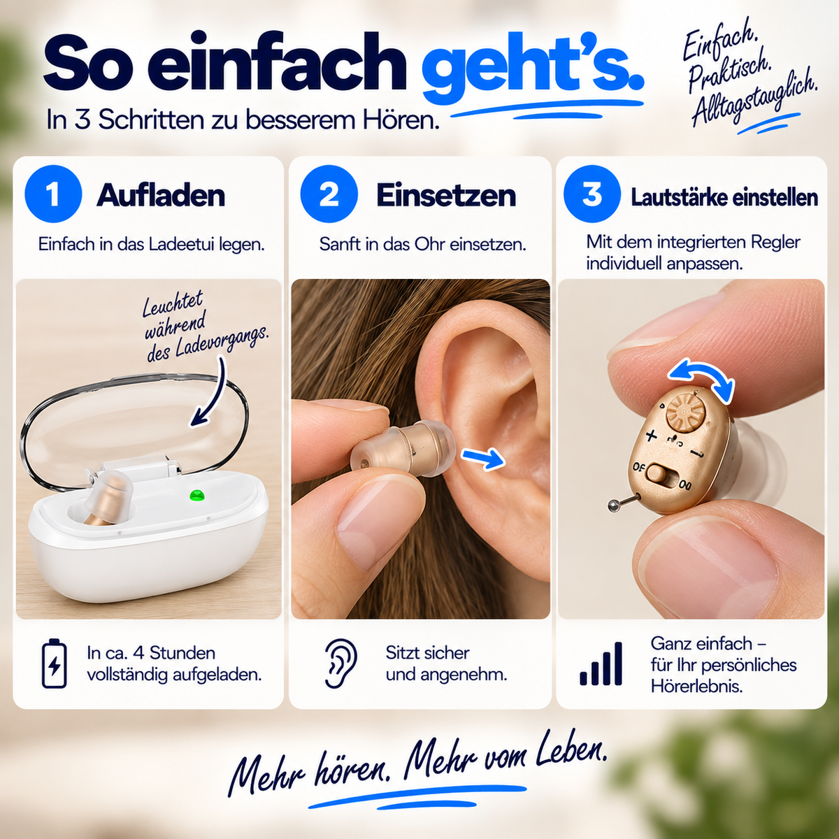 Hörklar™ | Diskretes wiederaufladbares Hörgerät