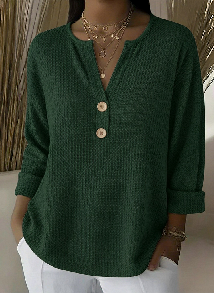 Lucía | T-shirt Henley à Texture Gaufrée avec Boutons