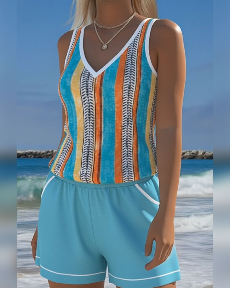 Mia | Gestreifter V-Ausschnitt Tankini