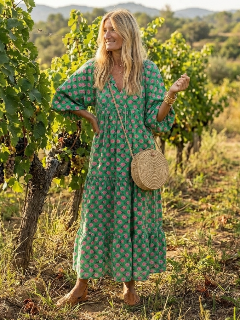 Camille Midi Kleid mit floralem Muster und Rüschen