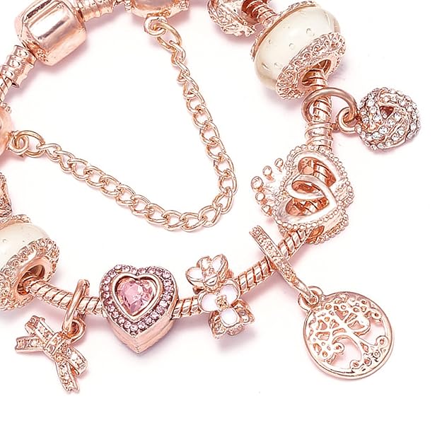 Bracelet « attrape-rêves » rose avec des pendentifs argentés