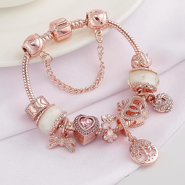 Bracelet « attrape-rêves » rose avec des pendentifs argentés