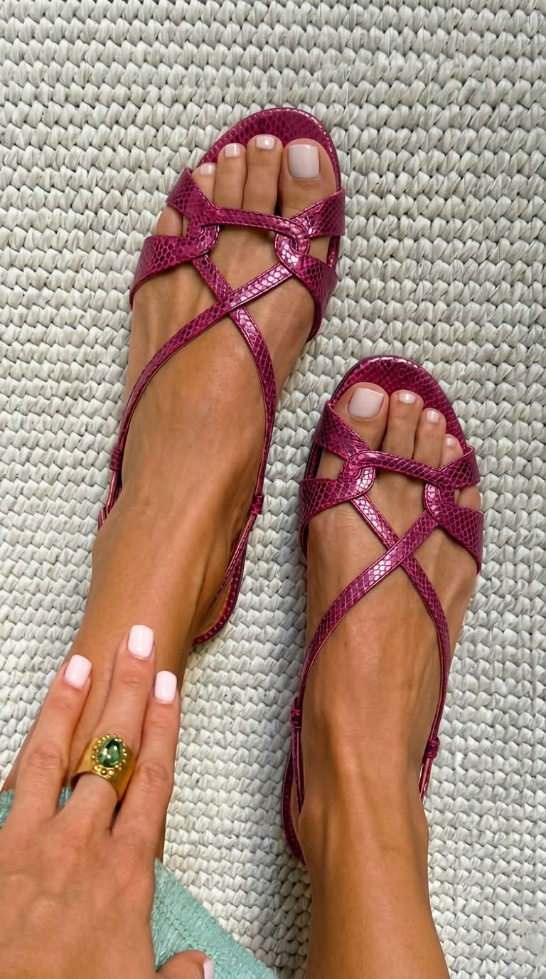Bronzefarbene Slingback-Sandalen mit Schlangenleder-Optik und offenem Zehenbereich