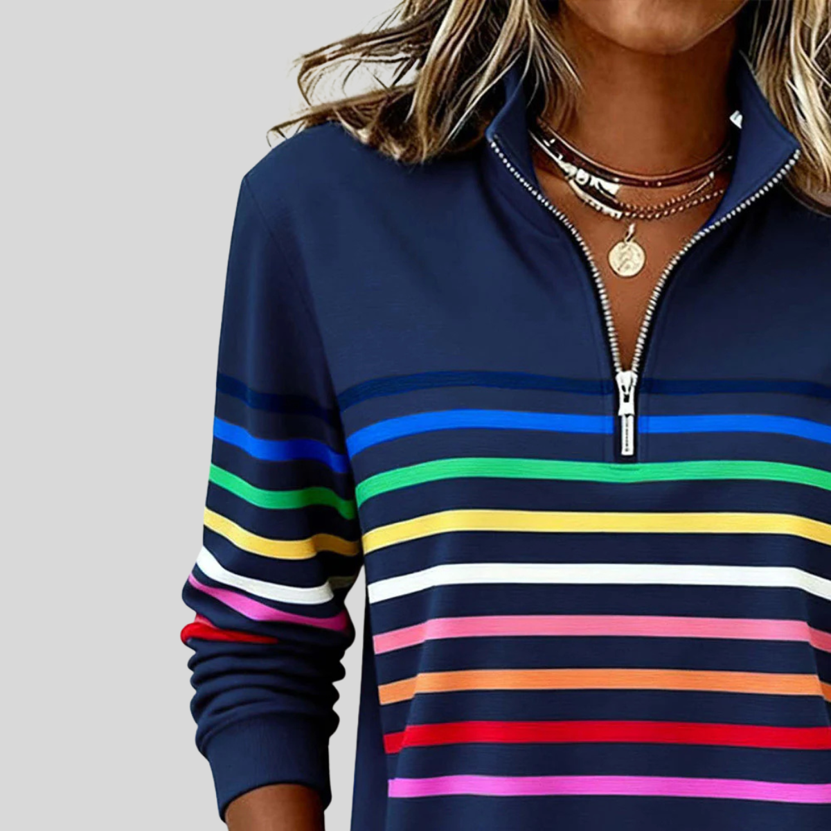 Prismette | Bunte Streifen-Fleecejacke mit halbem Reißverschluss