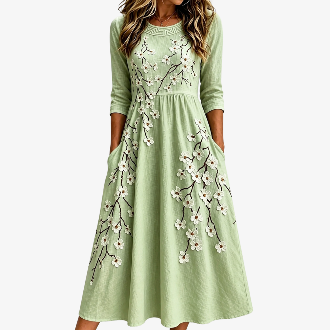 Salbei Midi-Kleid mit Taschen für den Garten