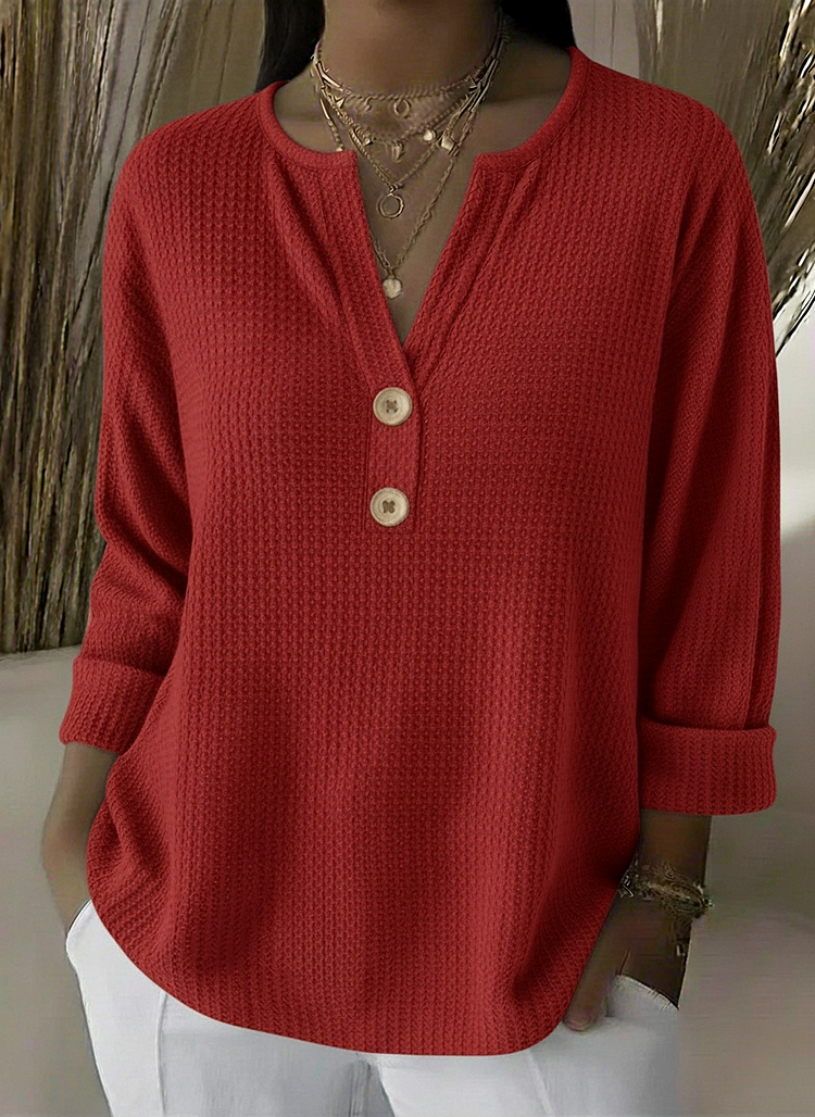 Lucía | T-shirt Henley à Texture Gaufrée avec Boutons