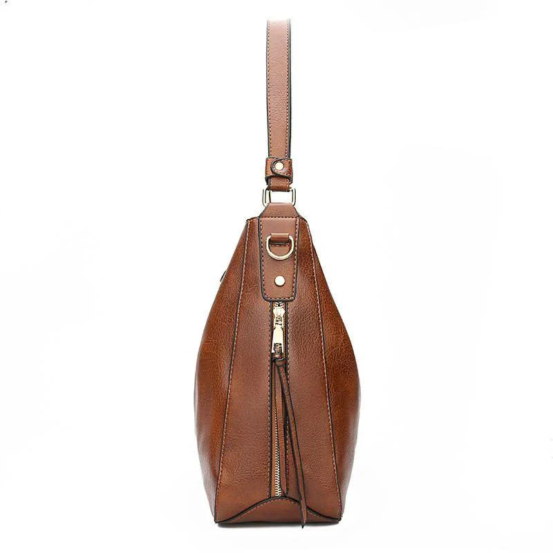 Luxurious leather hobo anti-theft handbag