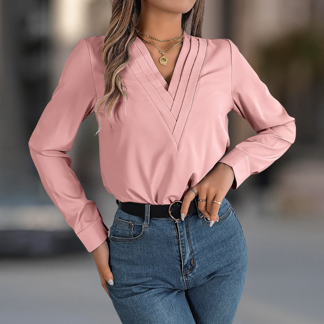 Anastasia Luxe V-Neck Pleated Long Sleeve Blouse for Women