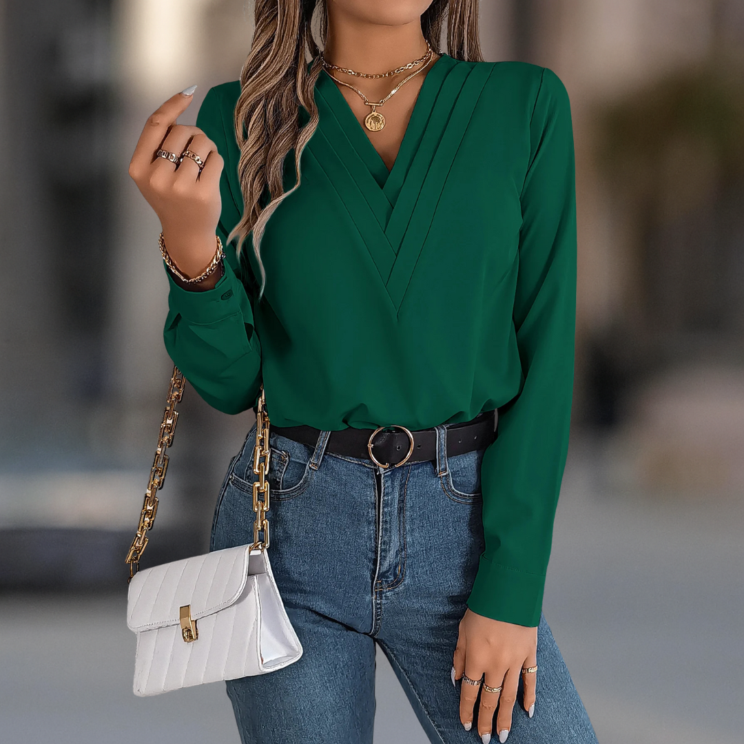 Anastasia Luxe V-Neck Pleated Long Sleeve Blouse for Women