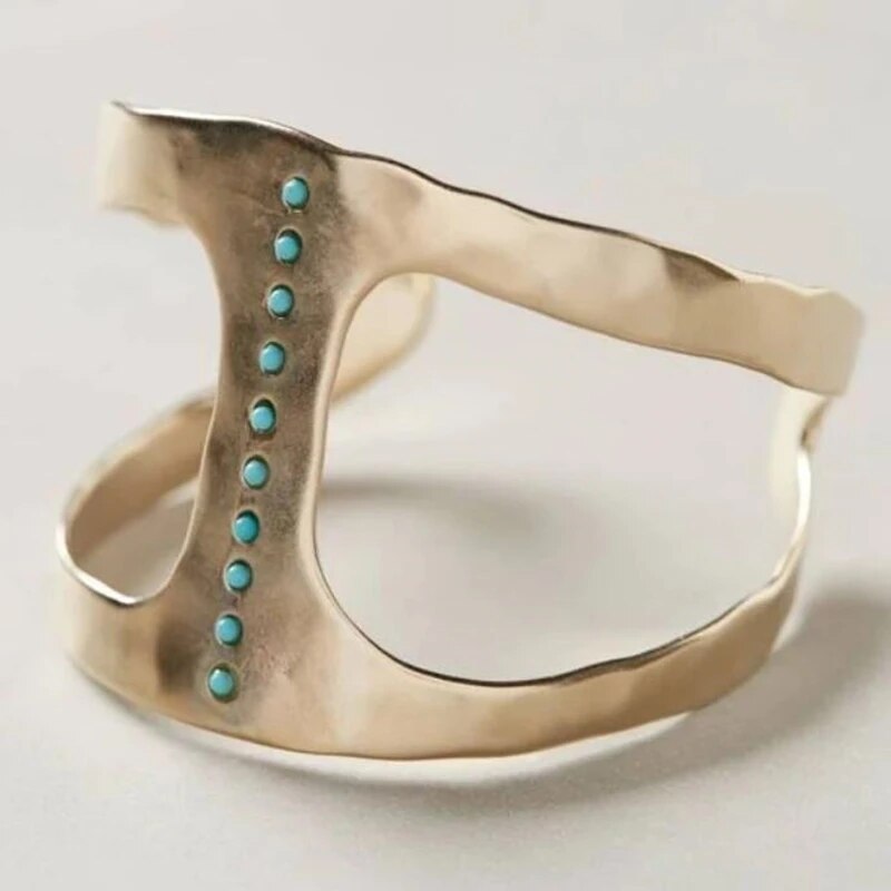 Bague vintage ouverte sertie de turquoises