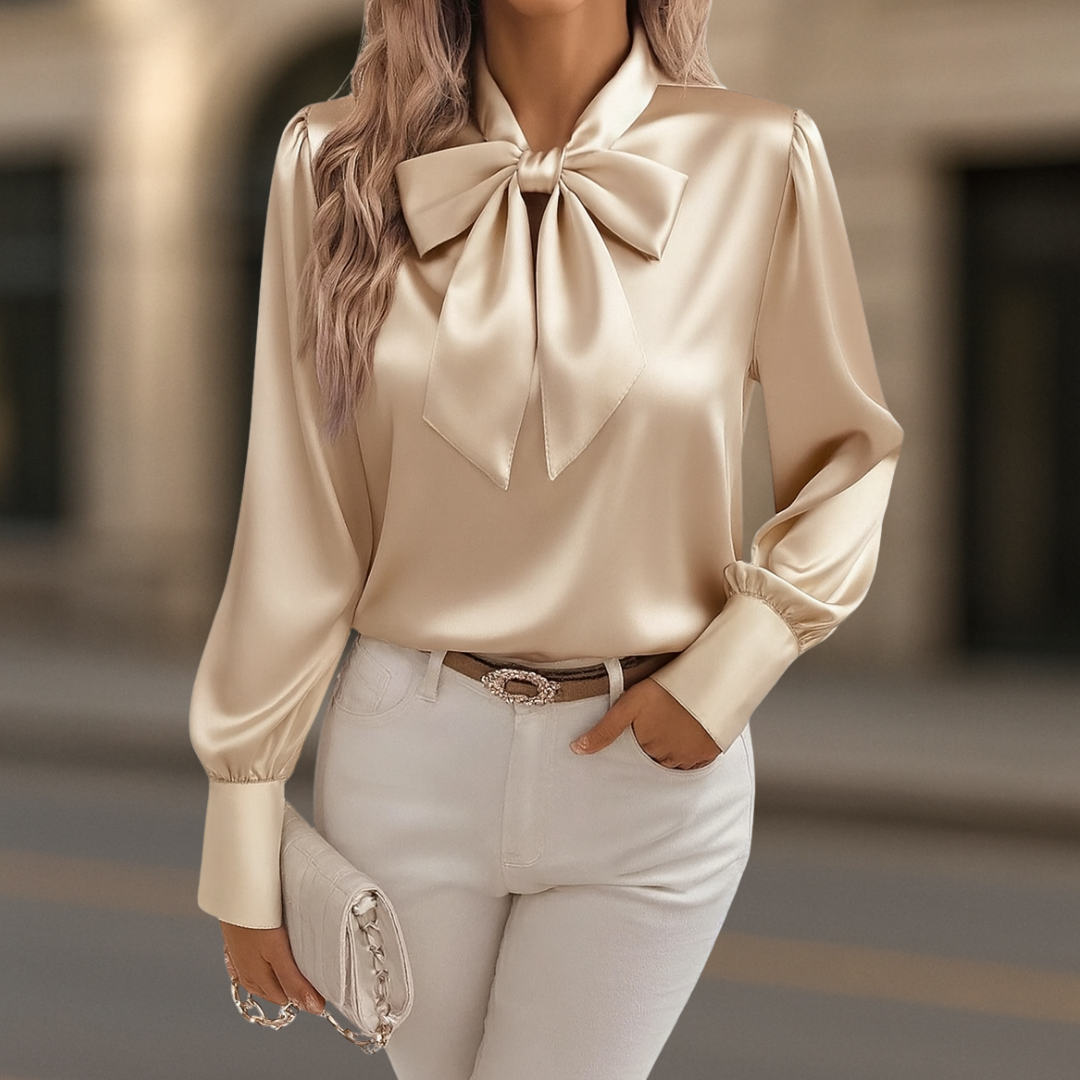 Aurora Luxe satin women's blouse with silky bow design