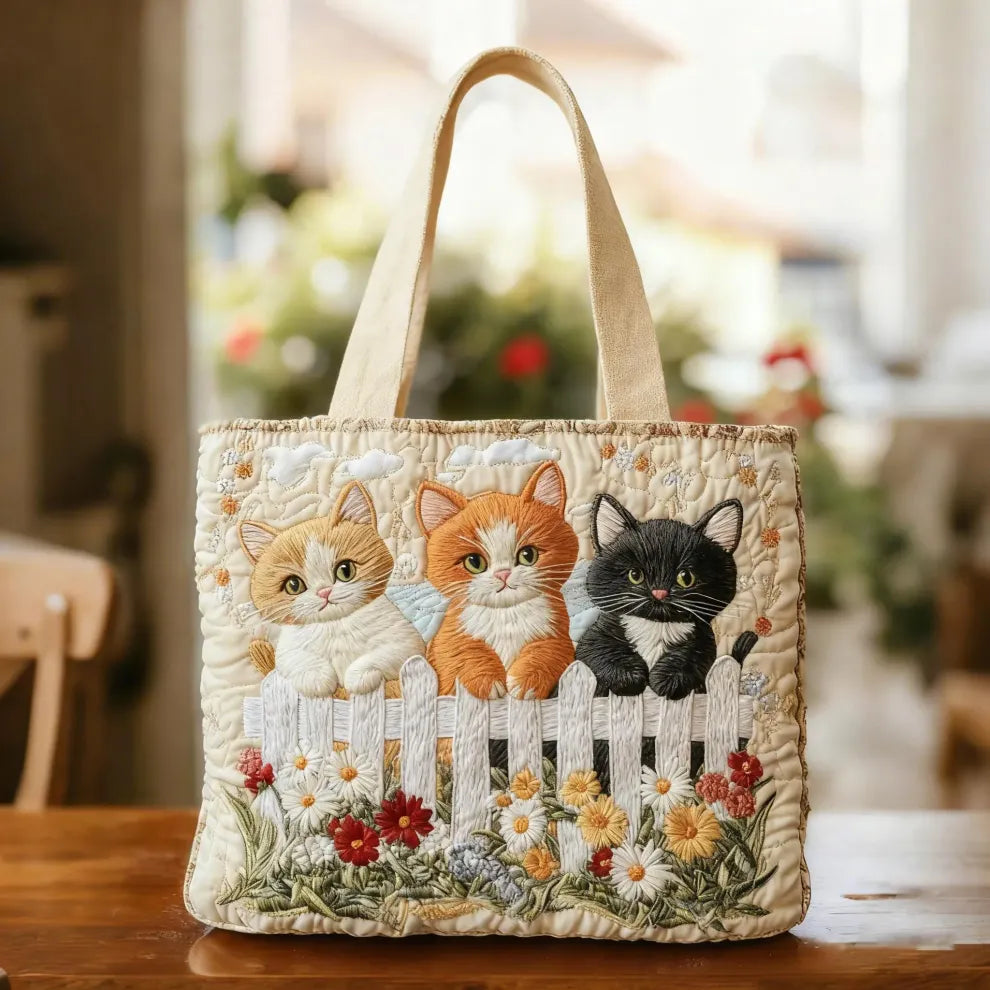 Handcrafted Quilted Bag | Garden kittens