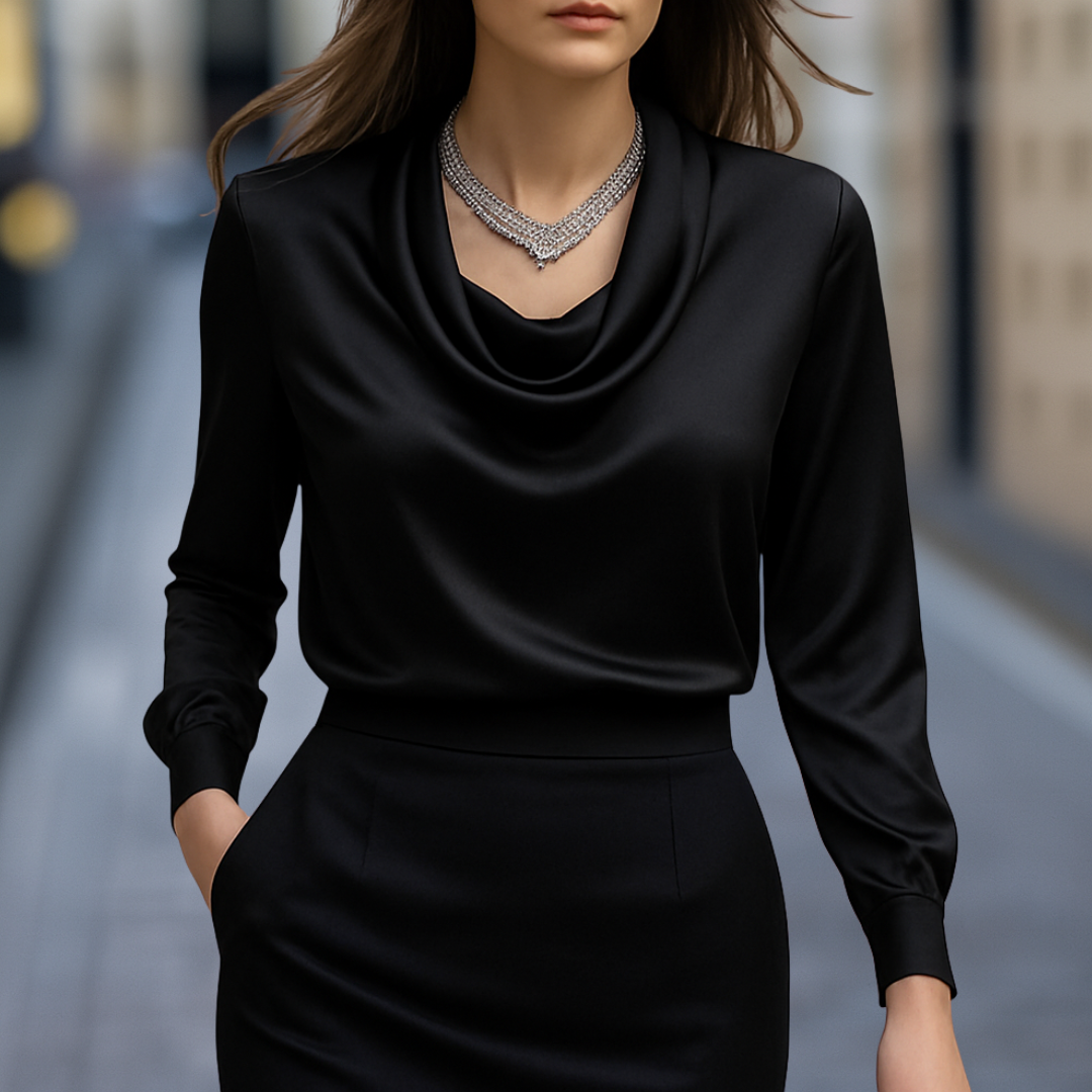 Athena Elegant satin blouse for women with a draped neckline