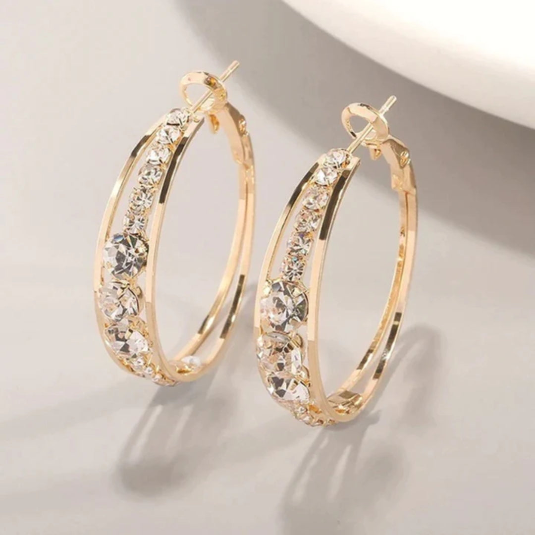 Élégantes boucles d'oreilles dorées pailletées (créoles)
