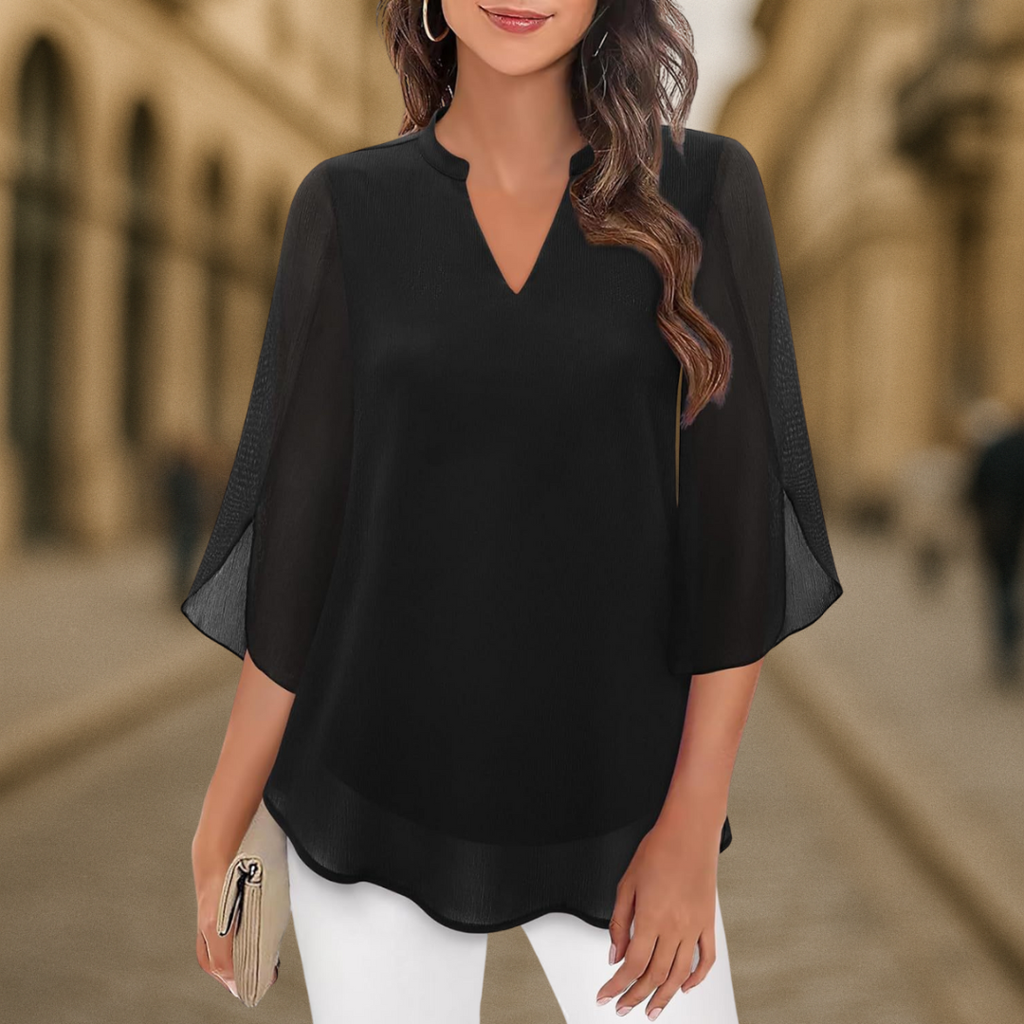 Camila Elegant women's blouse made of flowing chiffon with a V-neck