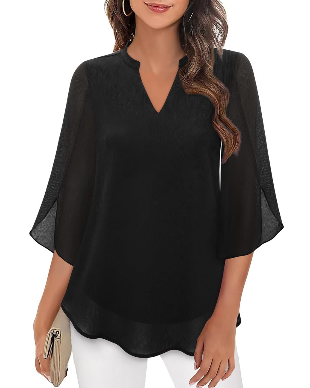 Camila Elegant women's blouse made of flowing chiffon with a V-neck