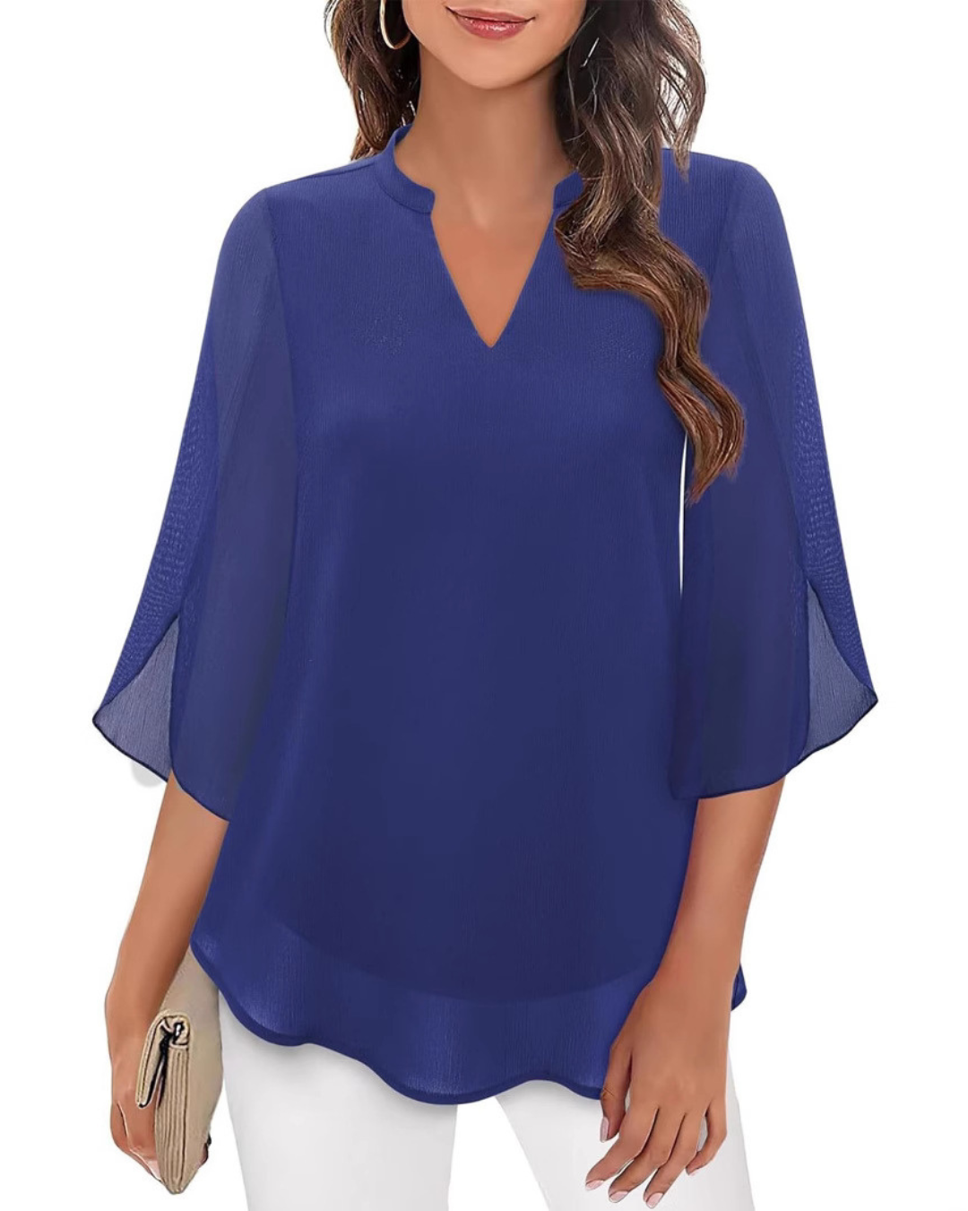 Camila Elegant women's blouse made of flowing chiffon with a V-neck