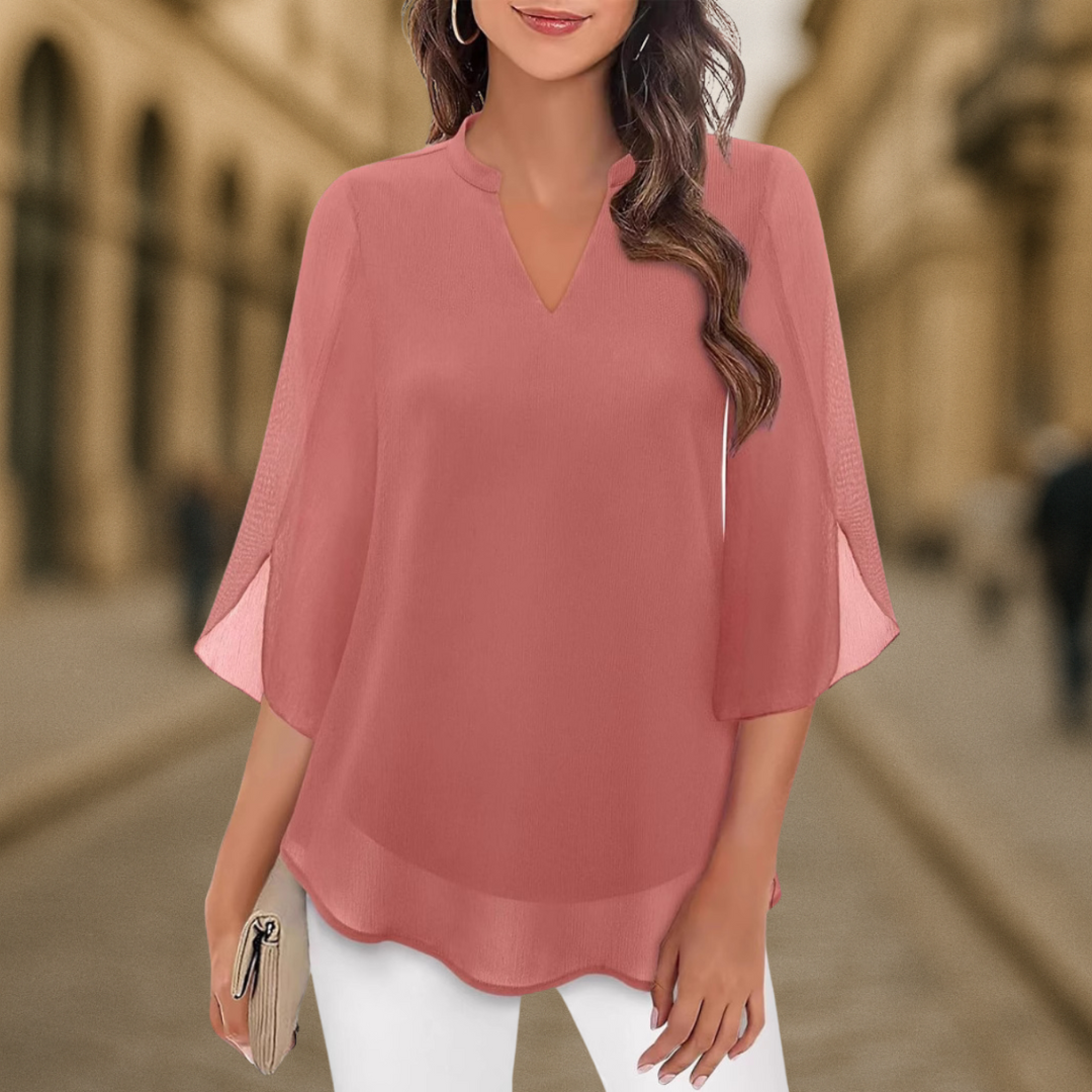 Camila Elegant women's blouse made of flowing chiffon with a V-neck