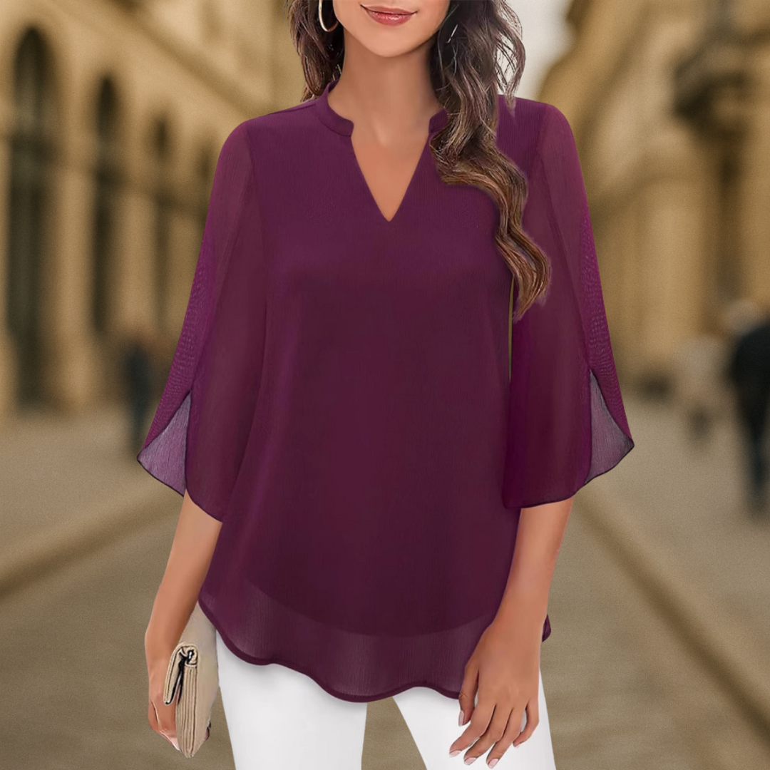 Camila Elegant women's blouse made of flowing chiffon with a V-neck