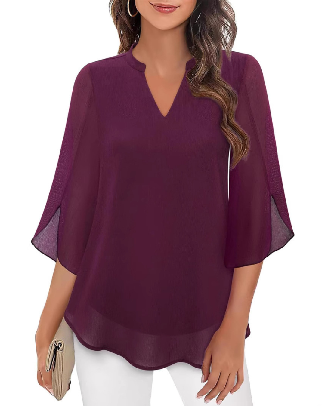 Camila Elegant women's blouse made of flowing chiffon with a V-neck