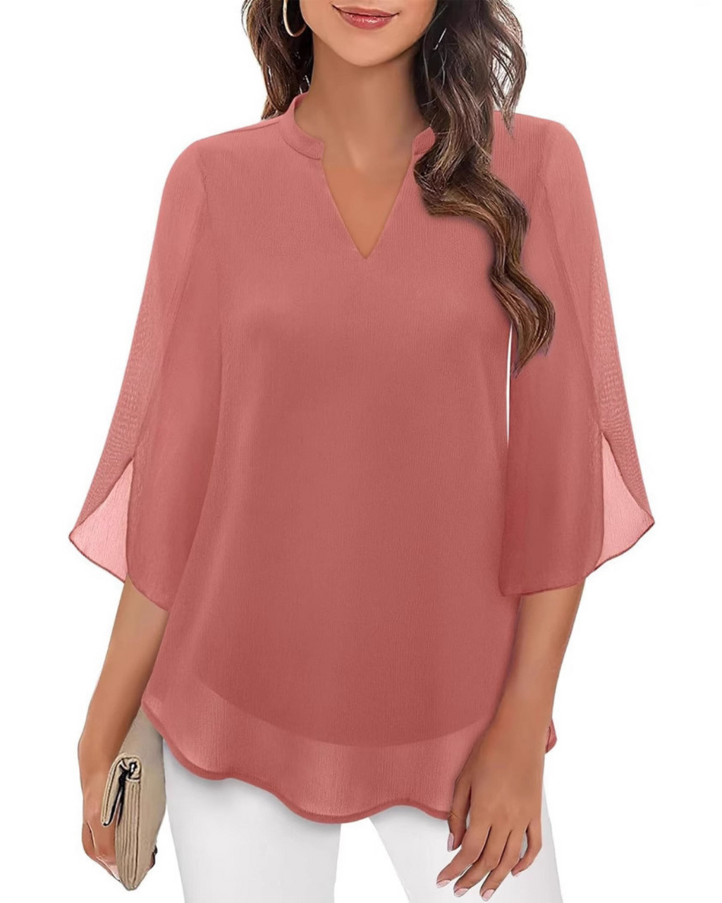 Camila Elegant women's blouse made of flowing chiffon with a V-neck