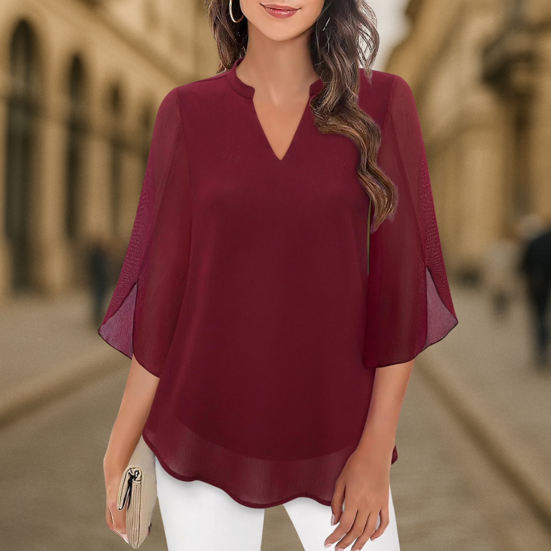 Camila Elegant women's blouse made of flowing chiffon with a V-neck