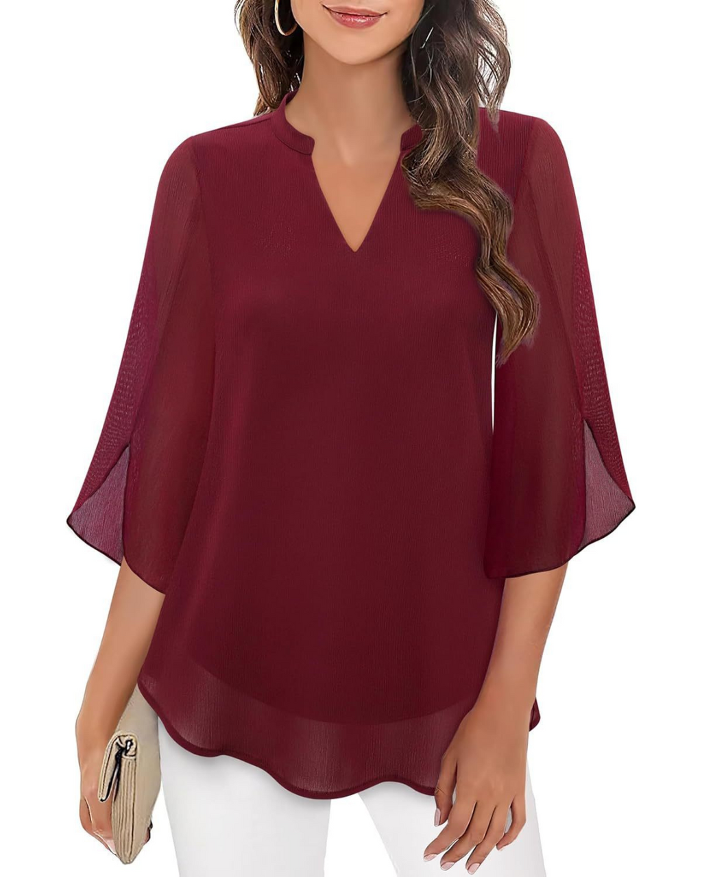 Camila Elegant women's blouse made of flowing chiffon with a V-neck