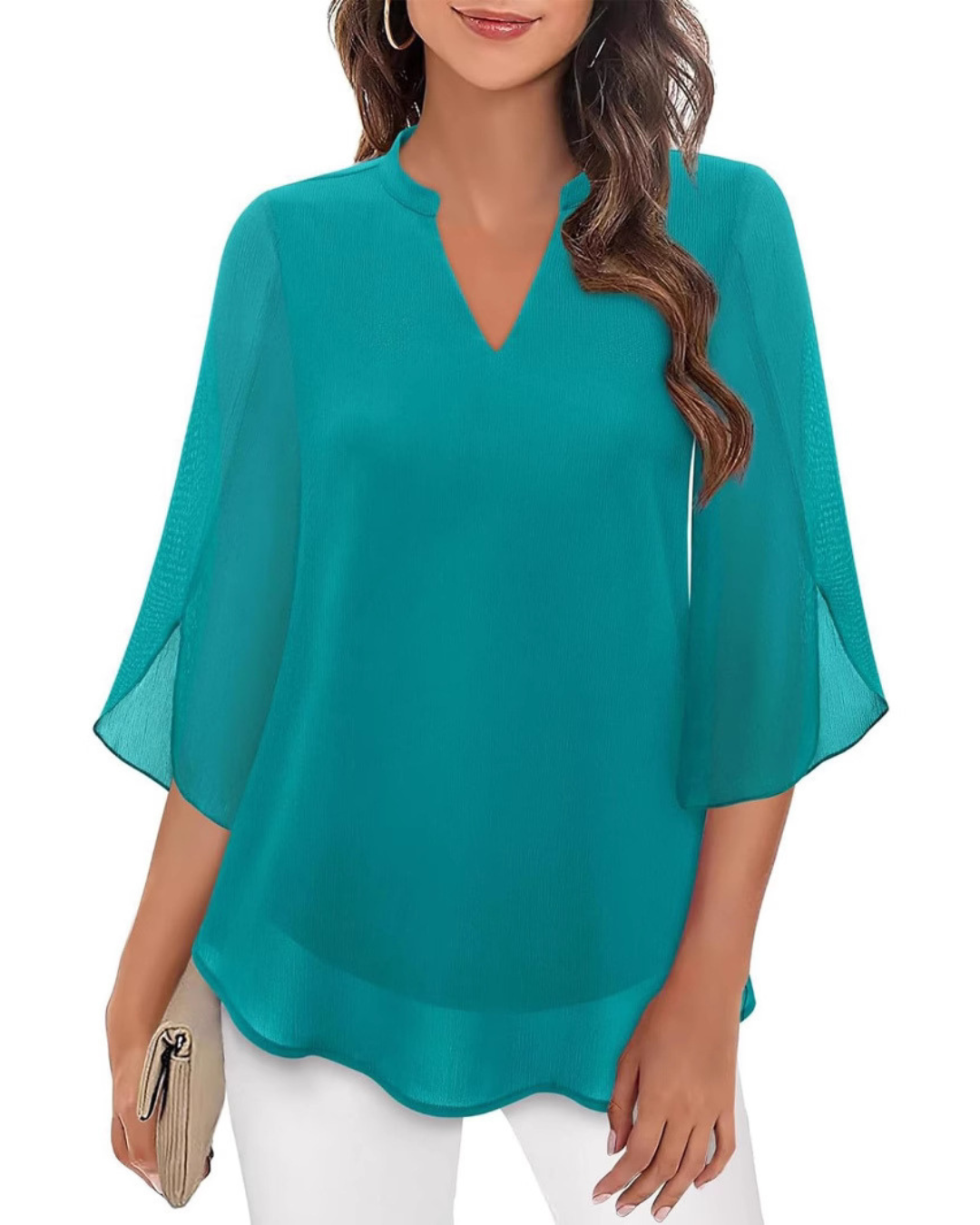 Camila Elegant women's blouse made of flowing chiffon with a V-neck