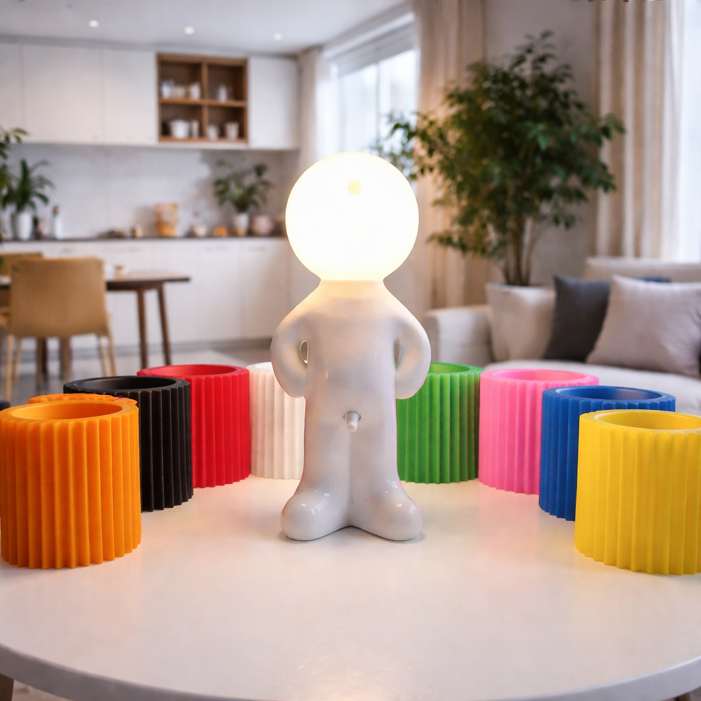 LeuchtMann™ – Dekorative Tischlampe mit Farbschirm
